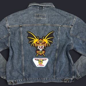 Vintage Y2K Old Navy 100% Cotton Jean Biker Jacket With Patches Adults XL Grunge